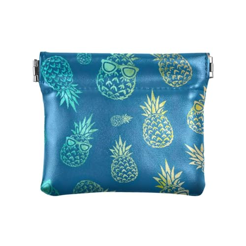 Handtasche mit tropischen Früchten, Ananas, PU-Leder, kleine Münze, niedlich, Make-up-Tasche für Mädchen und Damen, Tropische Früchte, 4.33"(L) x 3.74"(W) x 0.39"(H), Classic von linqin