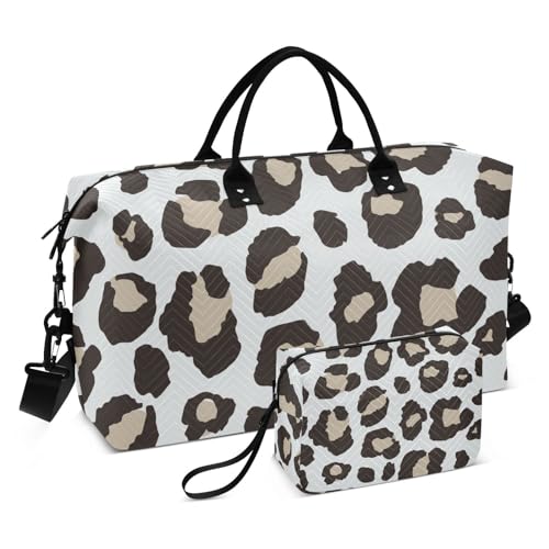 Reisetasche mit Leopardenmuster, groß, Turnbeutel, Übernachtungstasche, mit Kulturbeutel für Workout, faltbar, Leoparden-Print, 1 size von linqin