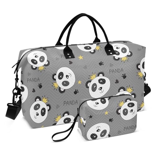 Reisetasche mit süßem Panda-Motiv, für Übernachtung, Sporttasche, Kulturbeutel für Reisen, großes Fassungsvermögen, Grau, Grauer süßer Panda, 1 size von linqin