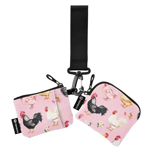 linqin Niedliche Hühner-Geldbörsen für Damen, Kartenetui, minimalistisch, Visitenkartenetui, Geldorganizer mit Reißverschlussfach für Damen und Mädchen, 2 Stück, Cute Chickens Pink, 1 size von linqin