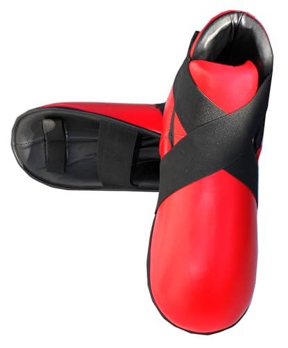 LISARO Fußschutz Fußschützer Kickboxen Kick-Boxen Safety, Kickschuhe, Boxschuhe, Halbkontaktstiefel Kickboxen Taekwondo Fußschutz ROT Gr. XS bis L (S) von lisaro