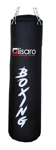 Lisaro Canvas Boxsack/Sandsack 150cm | geeig. für Jede Sportart | Ca. 38-40 kg | gefüllt | inkl. Vierpunkt - Stahlkette | Material lEINENGEWEBE (Canvas) | Studioqualität | Boxing von lisaro