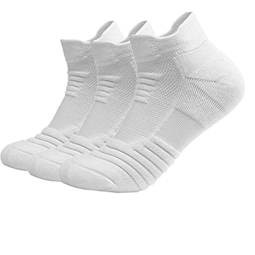 DALIZHAI777 Laufsocken Herren Socken Baumwolle Athletische Socken Low Cut Kissen Lauf Socken Atmungsaktive Komfort for Sport 3 Packung Sportsocken (Color : 3pair White, Size : 42-46) von liushop