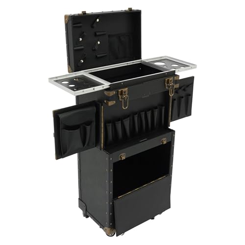 Friseurkoffer mit 360° Rollen Kosmetikkoffer Trolley Schminkkoffer mit Schublade Friseurbox 38 * 25 * 82cm Make-Up Etuis Rollkoffer Werkzeug Box Organizer 20kg Tragfähigkeit (Schwarz) von lousriyy