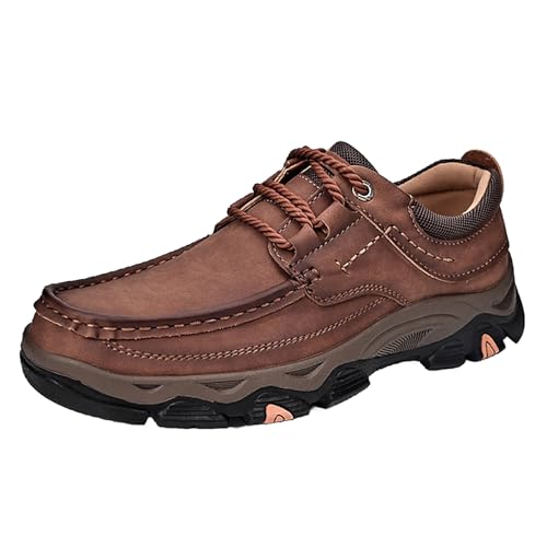 Segelschuhe Herren, Bootsschuhe Herren Flache Segelschuhe Moccasins Slip on Loafer Slipper Mit Lederschnürung, 39-48, Braun, 48 von lozssnigzi