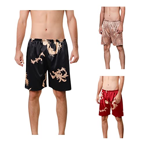 Herren Schlafanzughose Kurz Pyjamahose Satin Nachtwäsche Schlafhose Seide Schlafshorts Sommer Bermudahose Männer Sommer Loungewear Beachshorts von luoluoluo