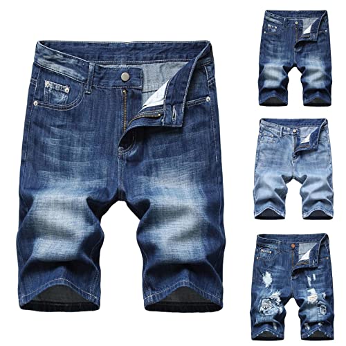 Jeans Shorts Herren Kurze Denim Hose Sommer Bermuda Stretch Sweathose Männer Vogue Mode Hot Mens Ripped Kurz Jeanshose Loch Bermuda Casual Shorts von luoluoluo