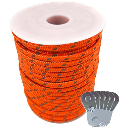 makstore 5mm Nylon Reflektierend Abspannseile mit 6X Spanner - 30m Zeltleine für Camping - Spannschnur - Zeltschnur (Orange, 5mm) von makstore