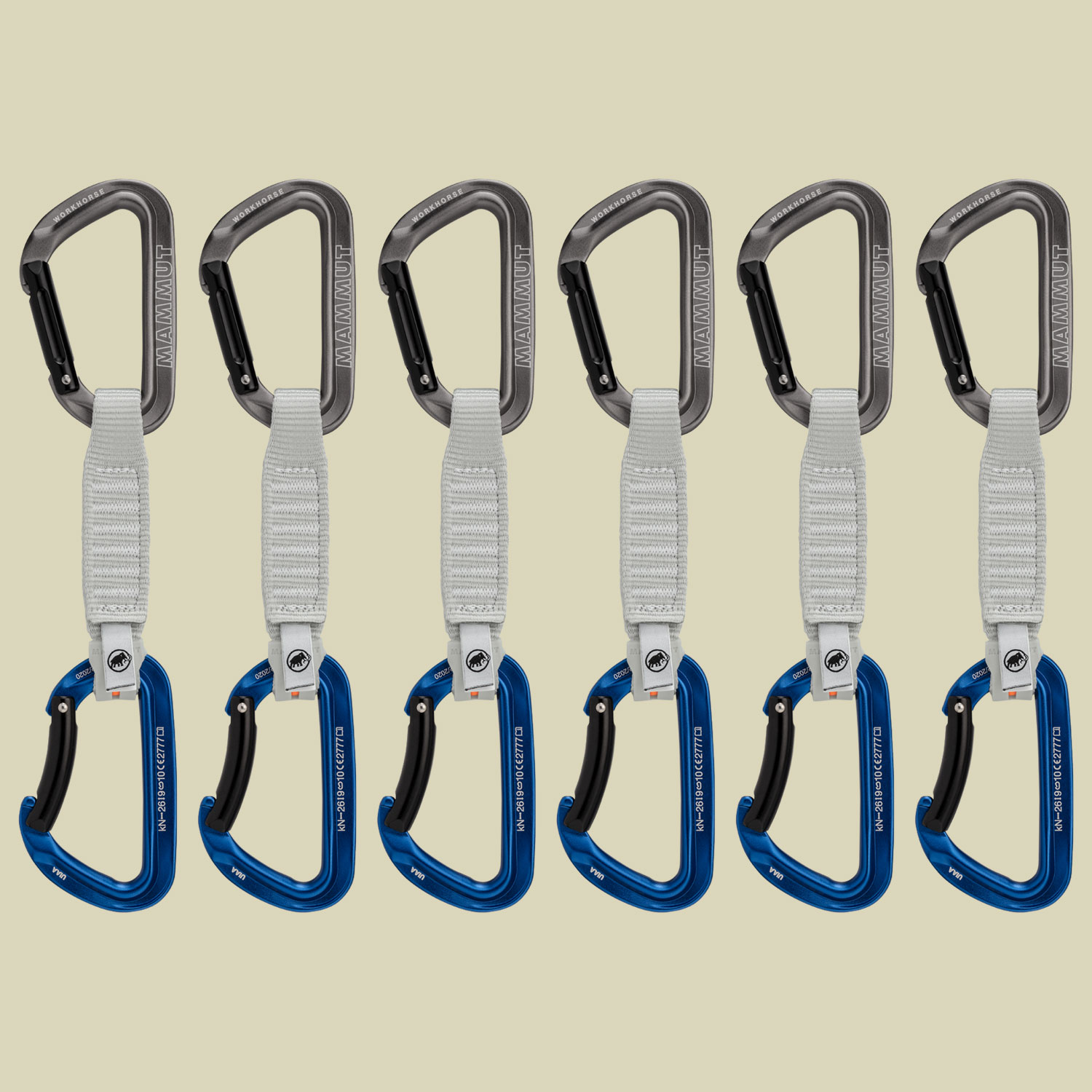 Workhorse Keylock 12 cm 6-Pack Quickdraws  Größe 12 cm straight gate/bent gate key lock, Farbe grey blue von mammut