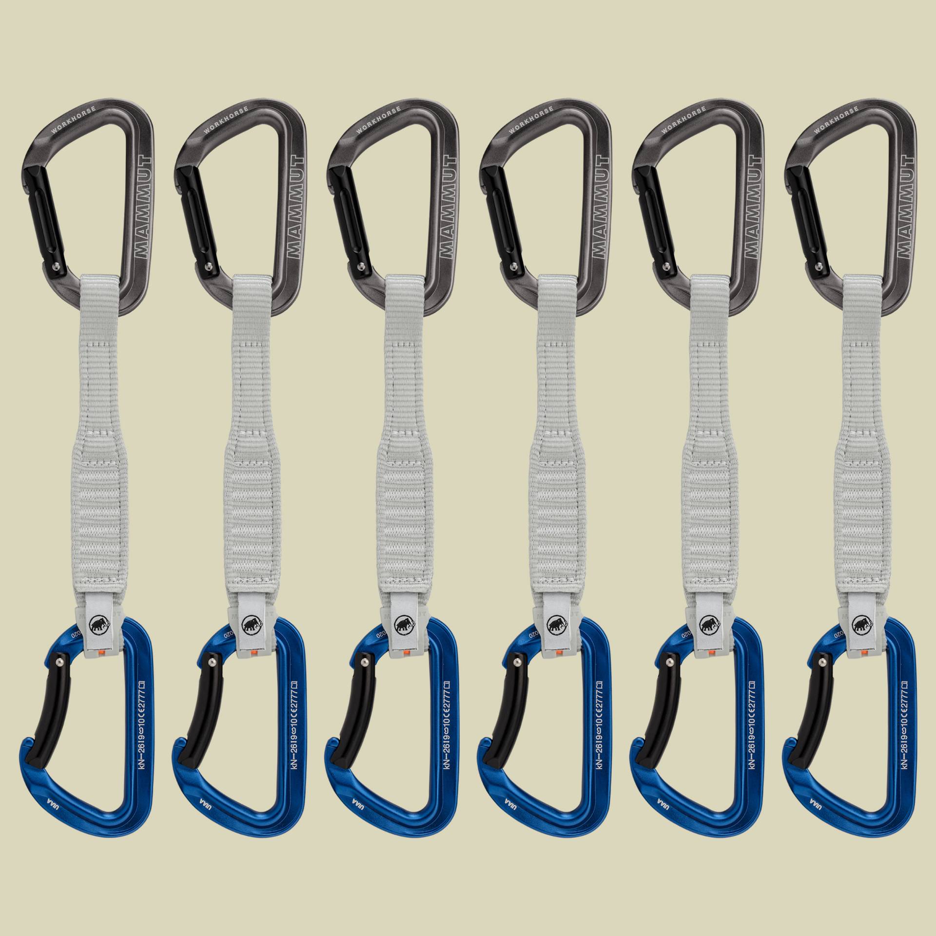 Workhorse Keylock 17 cm 6-Pack Quickdraws Größe 17 cm Verschluss Straight Gate/Bent Gate Key Lock, Farbe grey-blue von mammut