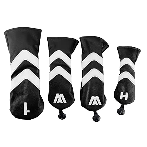 mansH 4 Stück wasserdichte PU-Leder-Kopfbedeckungen für Golfschläger, Hybrid-Schutzkappen, Golfschläger, Schwarz von mansH