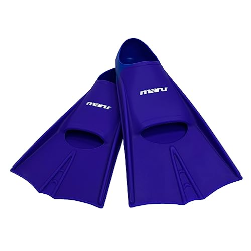 Maru Trainingsflossen, Silikon-Schwimmflossen für stärkere, schnellere Tritte mit größerem Antrieb, verwendet für Training, Unisex-Schwimmflossen für Erwachsene und Kinder (lila/blau, Größe 5/7, von maru