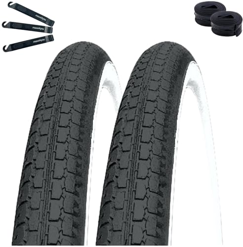 2 x Kenda K-127 Fahrradreifen Schwarz/Weiß 47-559 (26 x 1.75) mit 2 AV Schläuchen inkl. maxxi4you Reifenheber von maxxi4you