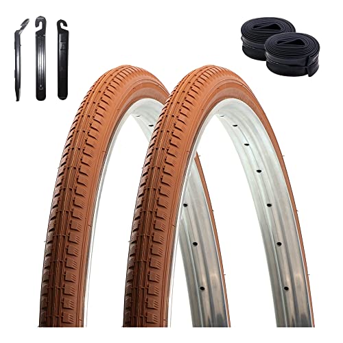 2 x Kenda K-142 Fahrradreifen Fahrradmantel Braun 40-635 (28 x 1 1/2) + 2 x Schläuche DV inkl. Reifenheber von maxxi4you