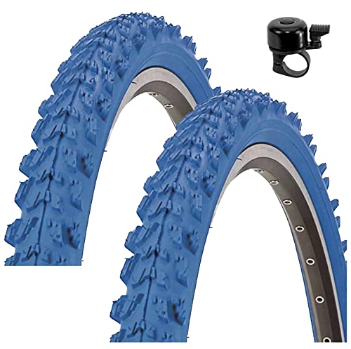 2 x Kenda K-829 26" MTB Fahrradreifen Fahrradmantel in Blau 50-559 (26 x 1.95) inkl. Fahrradklingel von maxxi4you