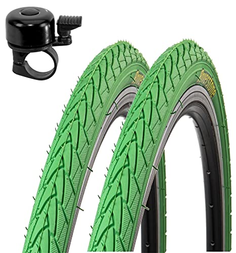 2 x Roverstone Fahrradreifen Drahtreifen Grün 28 x1,4 (37-622) inkl. Fahrradklingel von maxxi4you