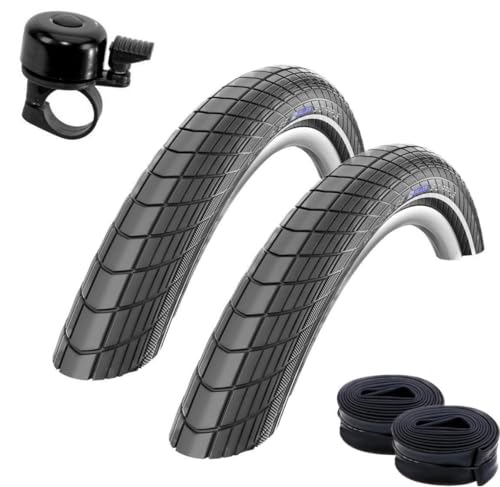 2 x Schwalbe Big Apple RaceGuard Fahrradreifen E-25 Fahrradmantel Decke mit Reflexstreifen 50-559 (26 x 2.00) + 2 Schwalbe SV13 Schläuche inkl. Fahrradklingel von maxxi4you