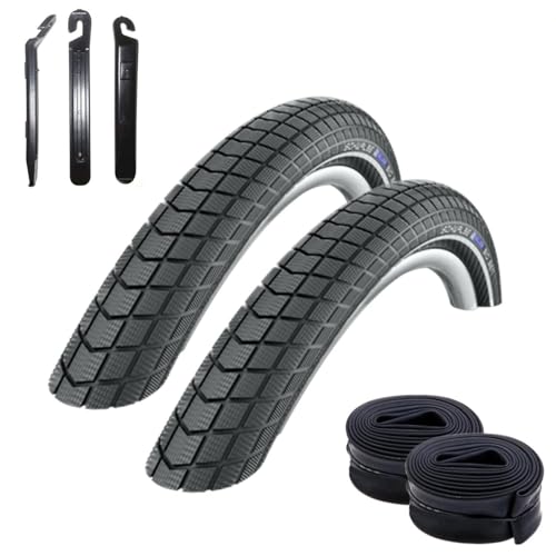 2 x Schwalbe Big Ben Race Guard Fahrradreifen Schwarz mit Reflex 50-622 (28 x 2.00) + 2 Schwalbe Schläuche SV19 inkl. 3 Reifenheber von maxxi4you