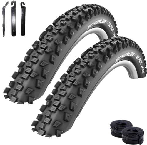 2 x Schwalbe Black Jack Active K-Guard 24" Schwarz 47-507 (24 x 1,90) + 2 x Schwalbe Schläuche AV9 inkl. Reifenheber von maxxi4you