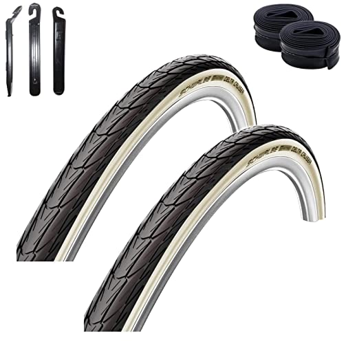 2 x Schwalbe Delta Cruiser K-Guard Fahrradreifen Weißwand Decke 37-540 (24 x 1 3/8) + 2 Schwalbe Schläuche AV9 inkl. Reifenheber von maxxi4you