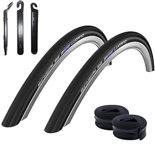 2 x Schwalbe Lugano 28" Rennradreifen K-Guard Fahrrad Mantel Decke in schwarz 700 x 33C (32-622) + 2 Schwalbe SV17 Schläuche inkl. Reifenheber von maxxi4you