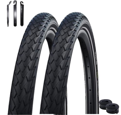 2 x Schwalbe Marathon Green Guard Fahrradreifen Reifen in Schwarz mit Reflex 37-622 (28 x 1.40) + 2 Schwalbe Schläuche SV17 inkl. 3 Reifenheber von maxxi4you