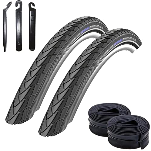 2 x Schwalbe Marathon Plus Fahrradreifen Fahrradmantel in Schwarz mit Reflex 47-559 (26 x 1.75) + 2 Schwalbe Schläuche DV13 inkl. 3 Reifenheber von maxxi4you