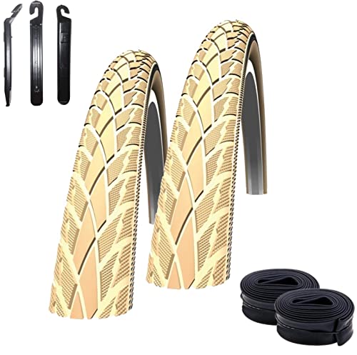 2 x Schwalbe Road Cruiser Creme Reflex Fahrradreifen Decke 42-622 (28 x 1.60) + 2 Schwalbe AV17 Schläuche inkl. 3 Reifenheber von maxxi4you