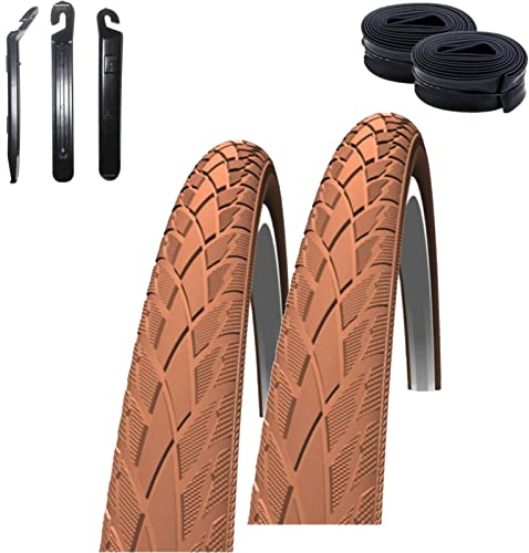 2 x Schwalbe Road Cruiser Fahrradreifen Braun 47-559 (26 x 1,75) + 2 Schwalbe DV13 Schläuche inkl. 3 Reifenheber von maxxi4you
