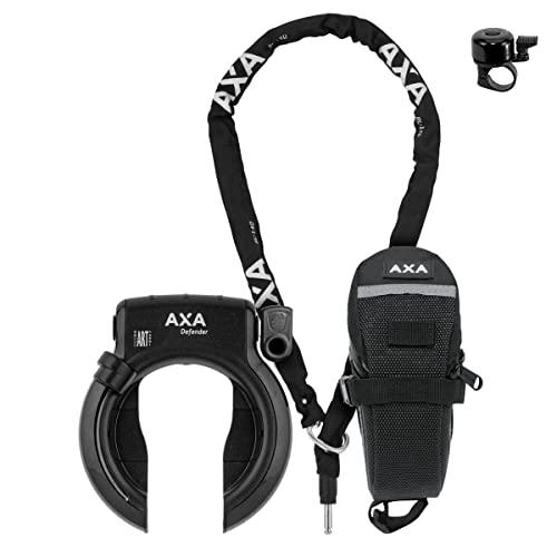 AXA Defender RLC 140 Ringschloss + Einsteckkette Set mit Tasche inkl. Fahrradklingel von maxxi4you