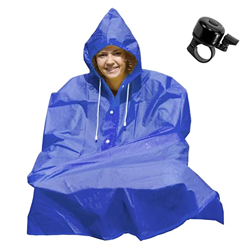 Angebot-Set / 1 x Fahrrad Regenponcho Regenschutz mit Kapuze Universalgröße Blau inkl. 1 Fahrradglocke von maxxi4you