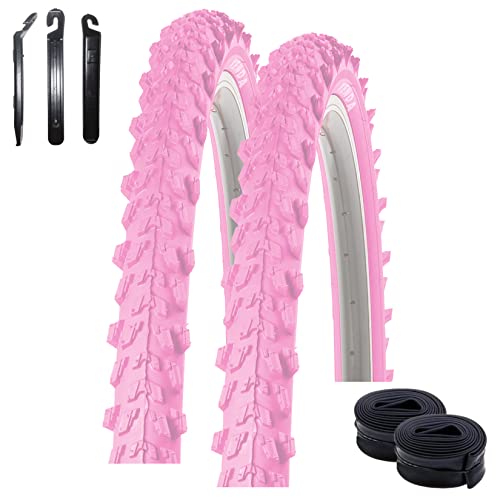 Angebot-Set / 2 x Kenda K-829 Psycho 24" MTB Fahrradreifen Fahrradmantel in Pink 50-507 (24 x 1.95) + 2 passende Schläuche DV inkl. 3 Reifenheber von maxxi4you