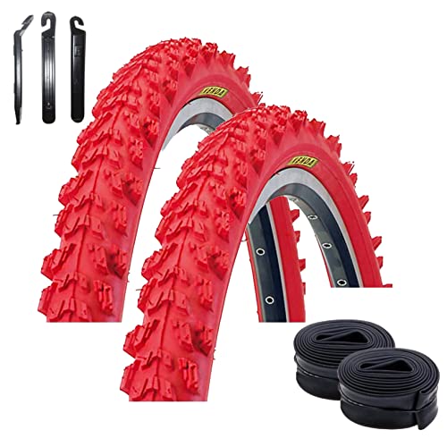 Angebot-Set / 2 x Kenda K-829 Psycho 24" MTB Fahrradreifen Fahrradmantel in Rot 50-507 (24 x 1.95) + 2 passende Schläuche AV inkl. 3 Reifenheber von maxxi4you