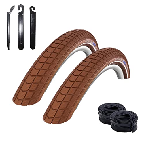 Angebot-Set / 2 x Schwalbe Big Ben Fahrradmantel Fahrradreifen Braun mit Reflex 50-622 (28 x 2.00) + 2 Schwalbe Schläuche DV19 inkl. 3 Reifenheber von maxxi4you