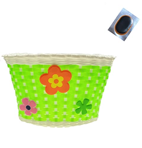Kinderfahrrad Korb Fahrradkorb aus Kunststoff für vorne/hinten Grün/Blumen inkl. Schlauchflicken von maxxi4you
