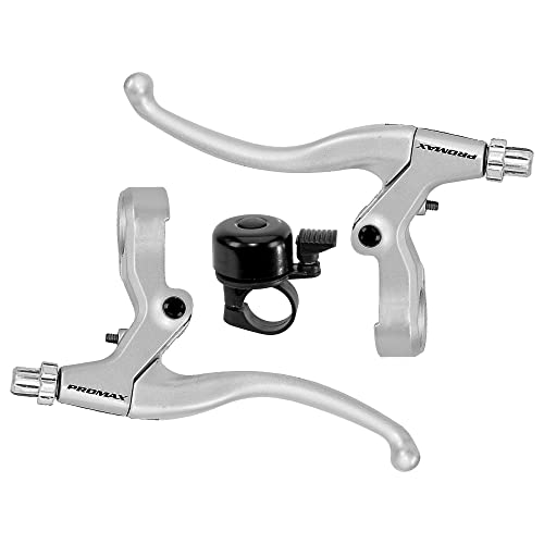 Promax V-Brake Bremsgriffe - Links/rechts/Set - Bremshebel Bremsen-Set Hebel-Set Silber inkl. Fahrradklingel von maxxi4you