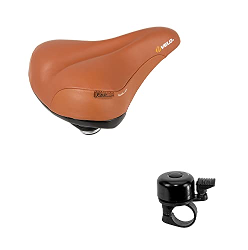 Velo Tour Ela Gen Plush Fahrradsattel Sattel aus echtem Leder mit Elastomerfederung inkl. Fahrradklingel von maxxi4you