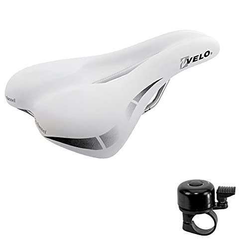 Velo Wide:Channel Touringsattel Fahrradsattel weiß inkl. Fahrradklingel von maxxi4you