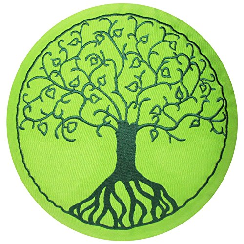 maylow - Yoga mit Herz - Yogakissen Meditationskissen mit Stickerei Baum des Lebens 33x15cm mit Dinkelspelz gefüllt - Bezug und Inlett 100% Baumwolle (apfelgrün-schwarz) von maylow - Yoga mit Herz