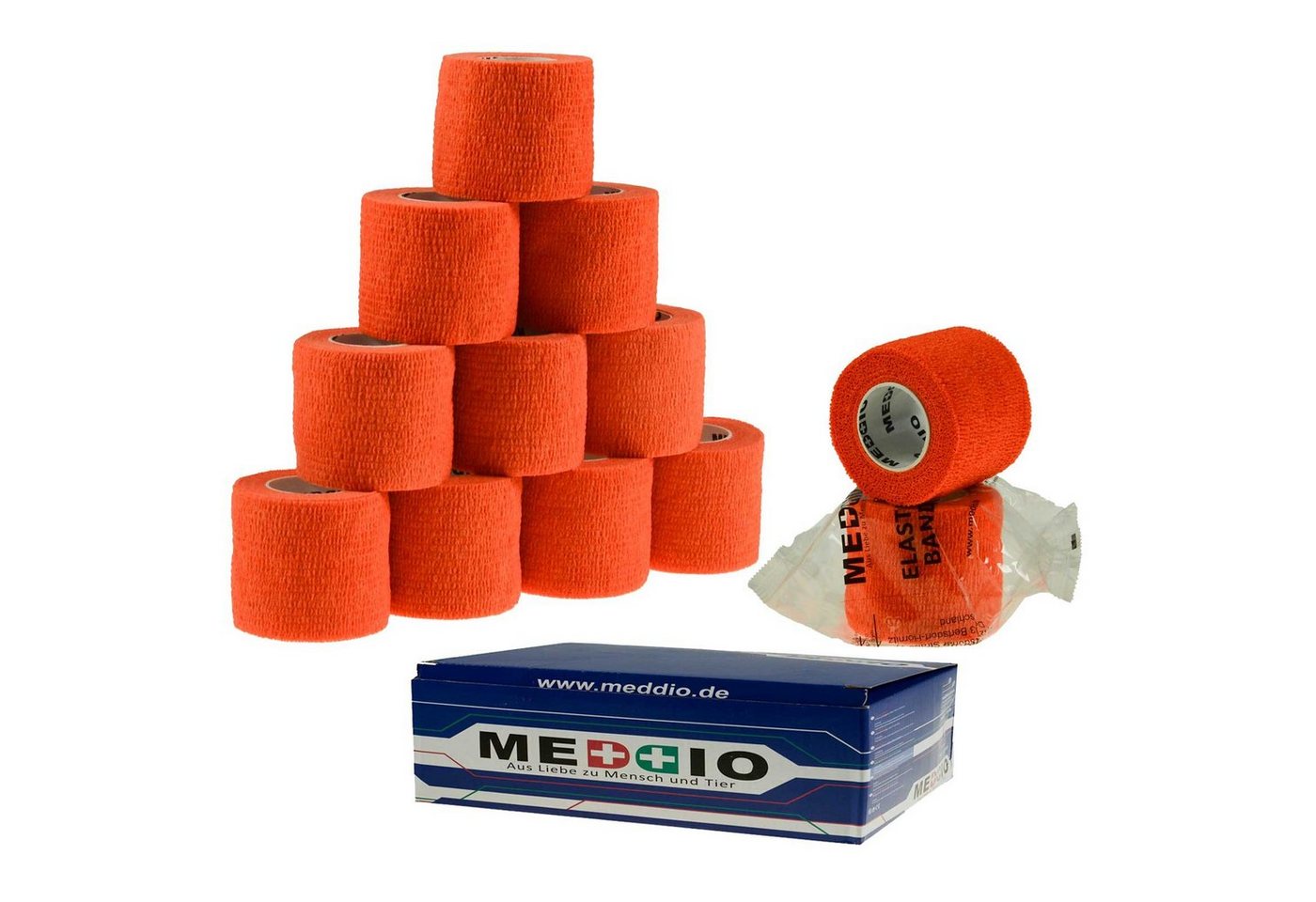 meDDio Pferdebandage 12 Haftbandagen Größe+Farbe wählbar, happy orange von meDDio