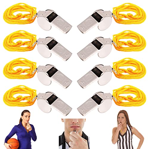 mellystore 8pcs Trillerpfeife Trainerpfeife mit Schlüsselband Trillerpfeifen Set Metall Sportpfeife Profi Whistle Schiedsrichter Pfeifen Signalpfeife Ideal für Fußball Basketball und Beamte von mellystore