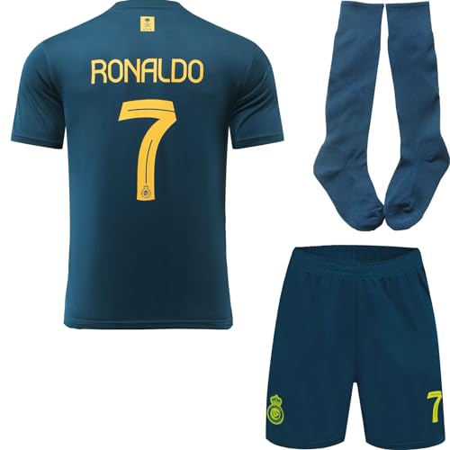 metekoc NASSR Riyadh Al 2023/2024 Auswärts Ronaldo #7 Football Fußball Kinder Trikot Shorts Socken Jugendgrößen (Auswärts,16) von metekoc