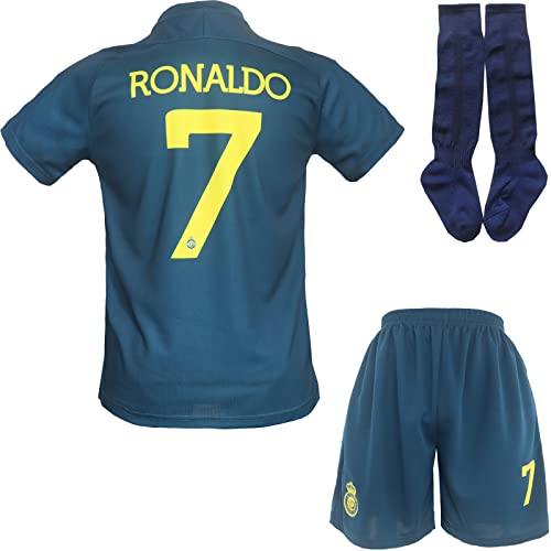 metekoc NASSR Riyadh Al Auswärts Ronaldo #7 Football Fußball Kinder Trikot Shorts Socken Jugendgrößen (Auswärts,24) von metekoc