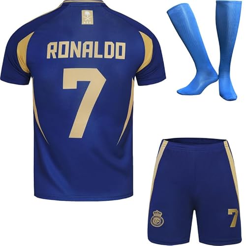 metekoc NASSR Riyadh Al Auswärts Ronaldo #7 Football Fußball Kinder Trikot Shorts Socken Jugendgrößen (Auswärts,26) von metekoc