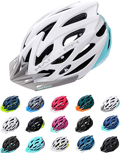 Meteor Unisex Fahrradhelm Mountainbike Inliner skaterhelm fahradhelm Scooter Jungen Bike Helmet, Gr.- L (58-61cm), Weiß-Mint von meteor