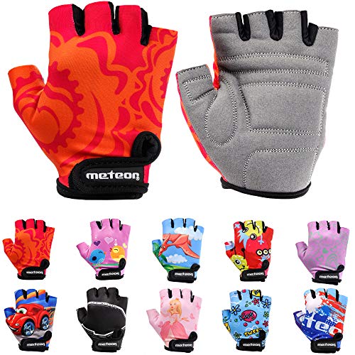 Meteor Unisex Kinder Fahrradhandschuhe Bike - Gel BMX Handschuhe, RED FLOWER, Gr.-Jr S/ Handweite- 6.5-7cm von meteor