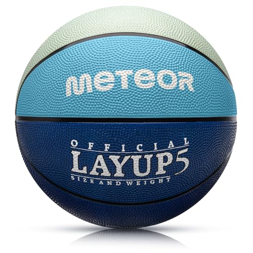 meteor® Layup Kinder Mini Basketball Größe #5 ideal auf die Jugend Kinderhände von 4-8 Jährigen abgestimmt idealer Basketball für Ausbildung weicher Basketball (Größe 5 (Kinder), Grau & Blau) von meteor
