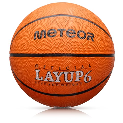 meteor® Layup Kinder mini Basketball Größe #5 ideal auf die Jugend Kinderhände von 4-8 Jährigen abgestimmt idealer Basketball für Ausbildung weicher Basketball mit griffiger Oberfläche (Größe 6 (Damen), Orange) von meteor