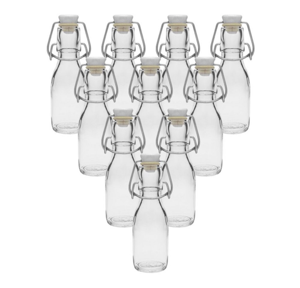 mikken Trinkflasche Set 6, 10 Glasflaschen mit Bügelverschluss 100 ml + Etiketten, Inklusive Beschriftungsetiketten von mikken