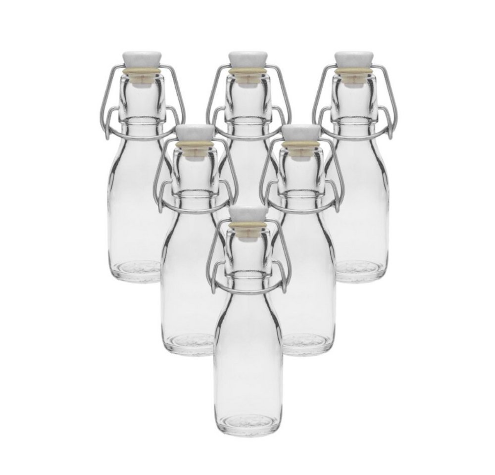 mikken Trinkflasche Set 6, 10 Glasflaschen mit Bügelverschluss 100 ml + Etiketten, Inklusive Beschriftungsetiketten von mikken